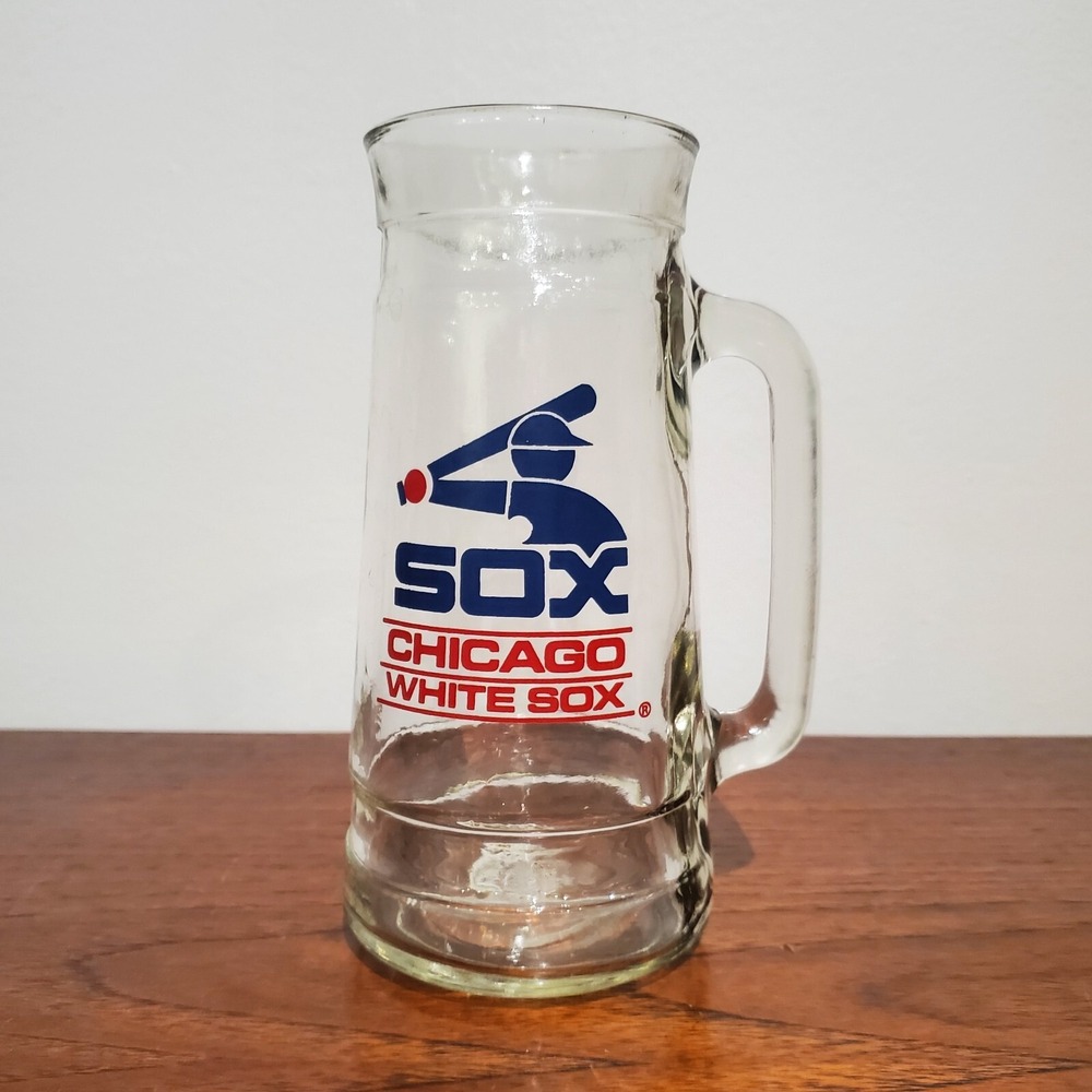 Vintage 1980s Chicago White Sox Glass Beer Mug Tankard - Retro Batterman Logo